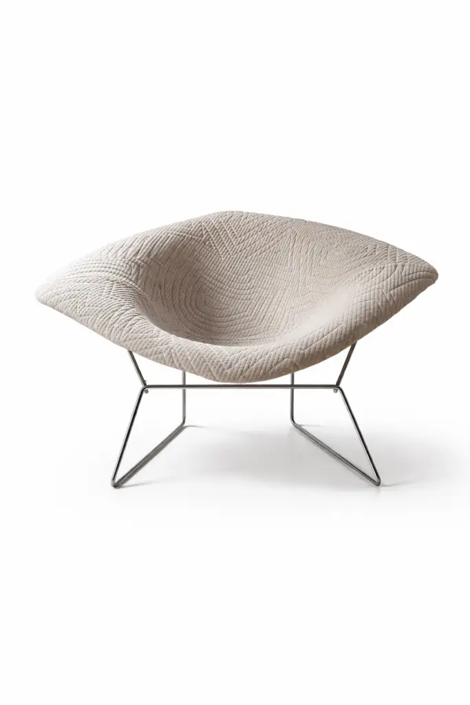 bertoia large diamond chair mit beigem stoff bezogen