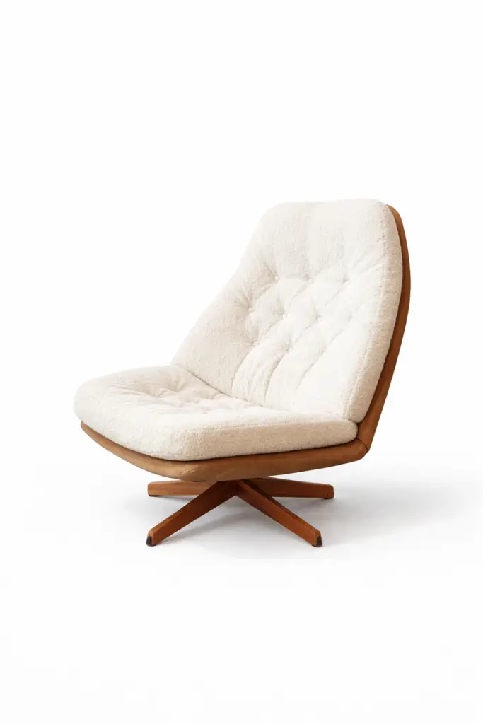madsen schubel sessel mit beigem teddy stoff bezogen