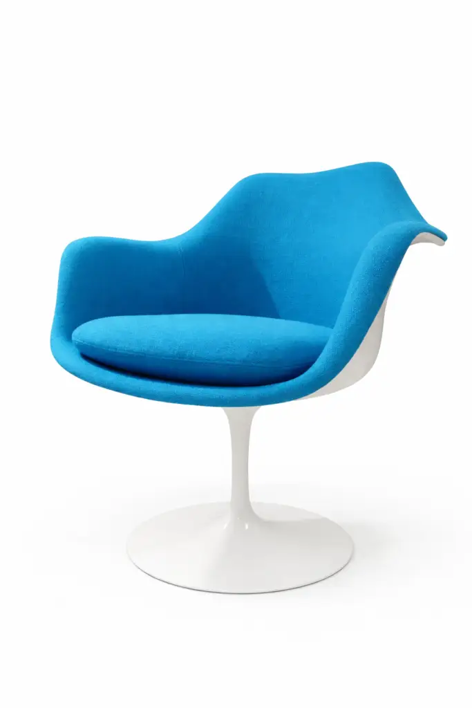 tulip chair in tuerkis bezogen