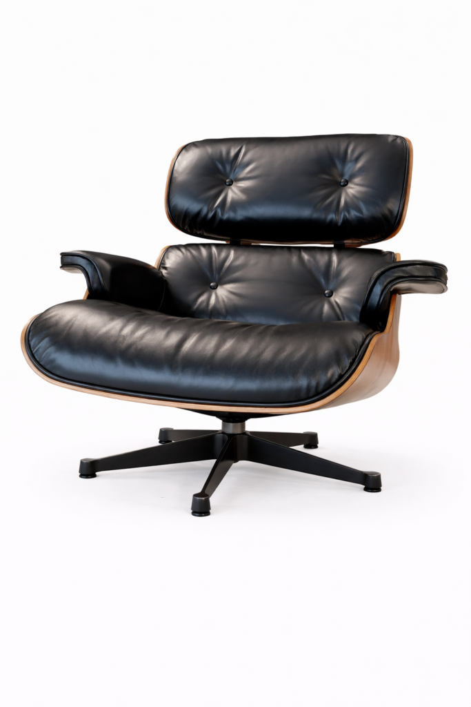 lounge chair mit schwarzen leder bezogen